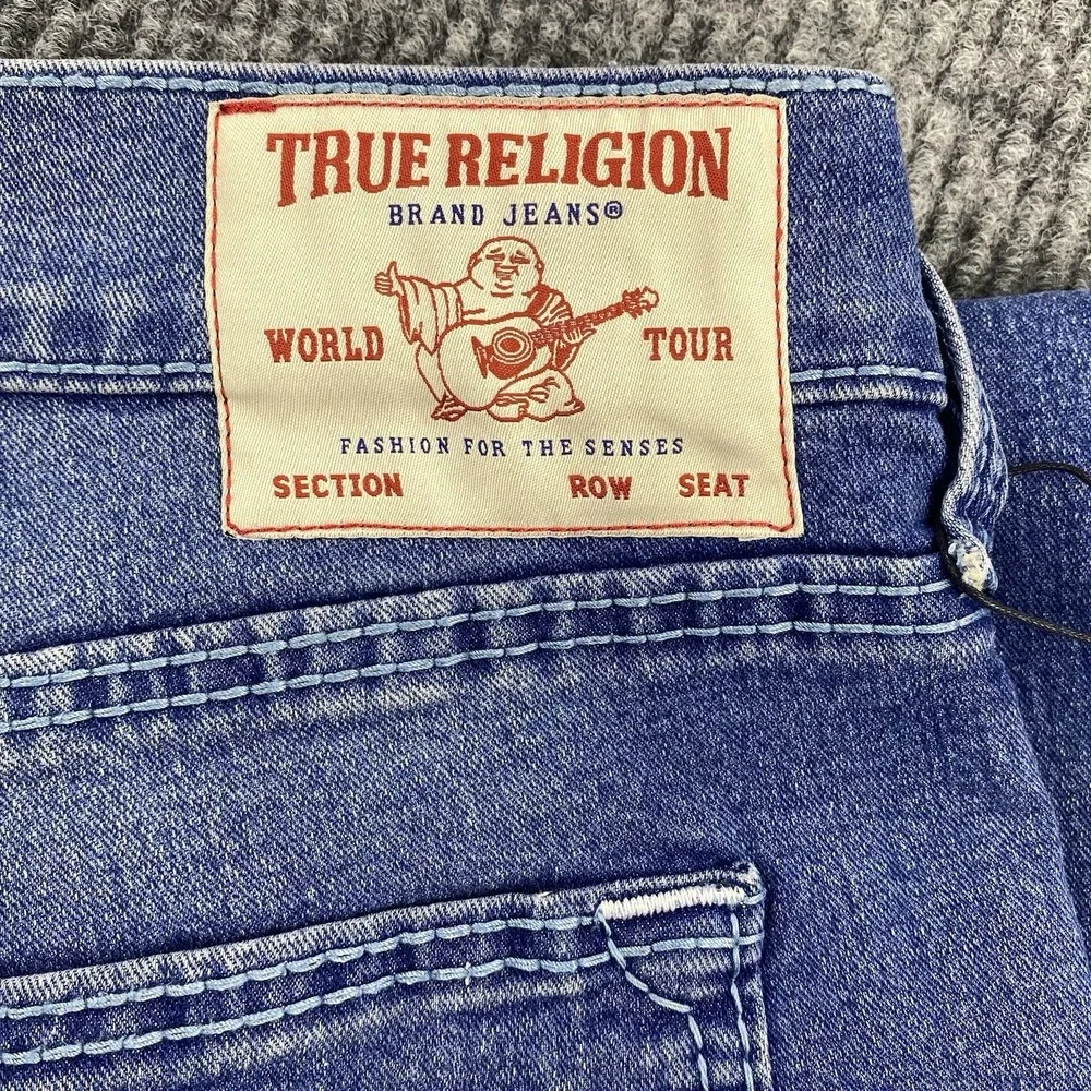 True Religion Geno Relaxed Slim Jeans Mens 38 Blue Denim Big T Stitch Y2K